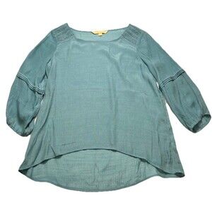 Women's Hope & Harlow Hi-Lo Peasant Boho Blouse Top Blue Size S